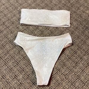 SHEIN White Iridescent Snake Print Bandeau Bikini * Size Small